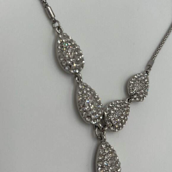 White House Black Market Silver Toned and Rhinestone Teardrop Statement Necklace - Picture 2 of 8